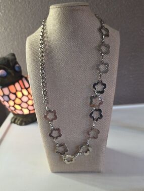 Silver Floral Cuban Link Necklace - Women's Jewelry